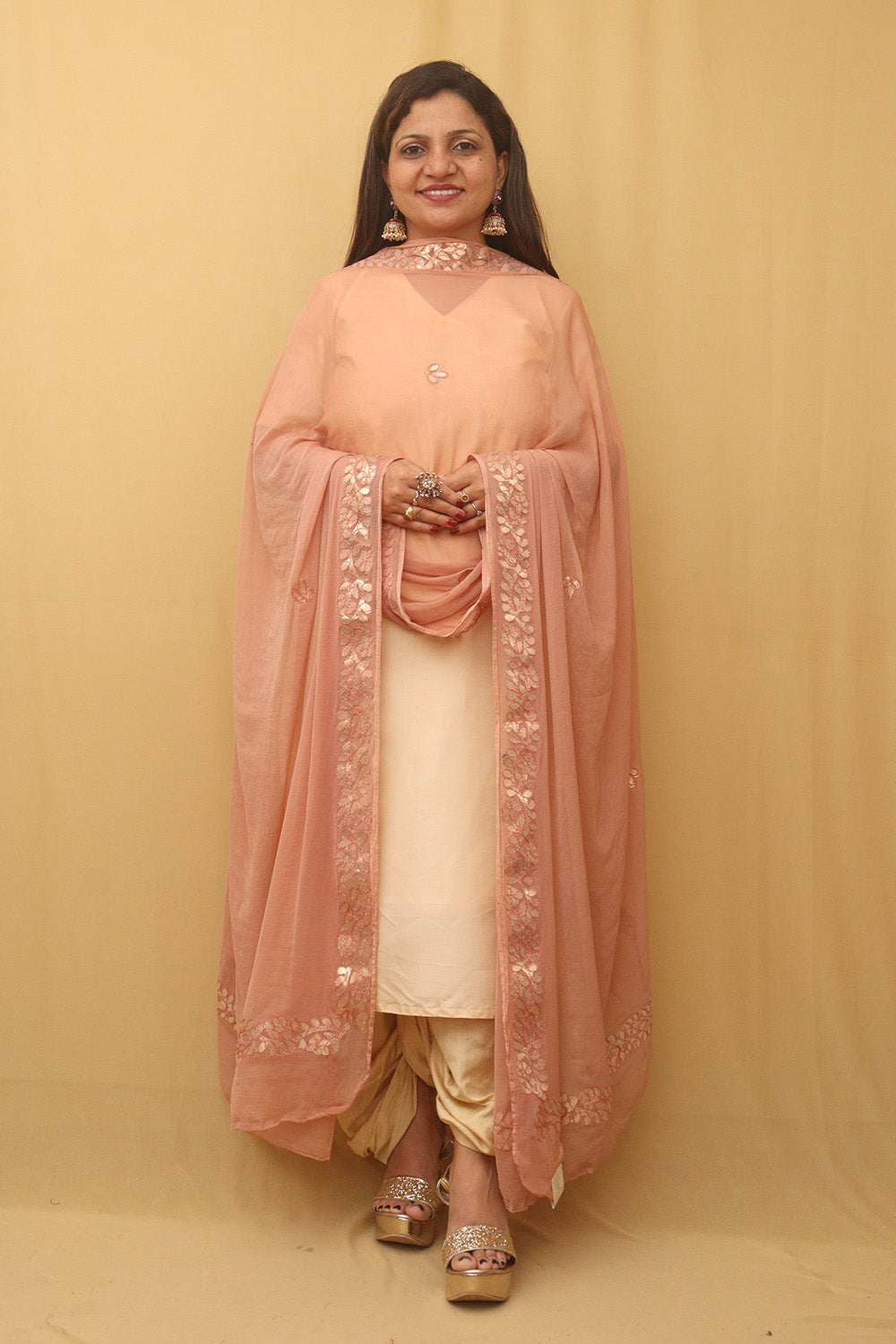 Pastel Gota Patti Work Chiffon Dupatta - divyaindia 