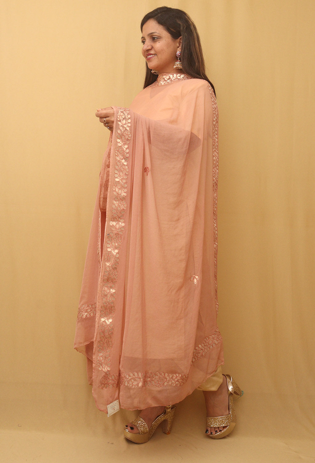 Pastel Gota Patti Work Chiffon Dupatta - divyaindia 