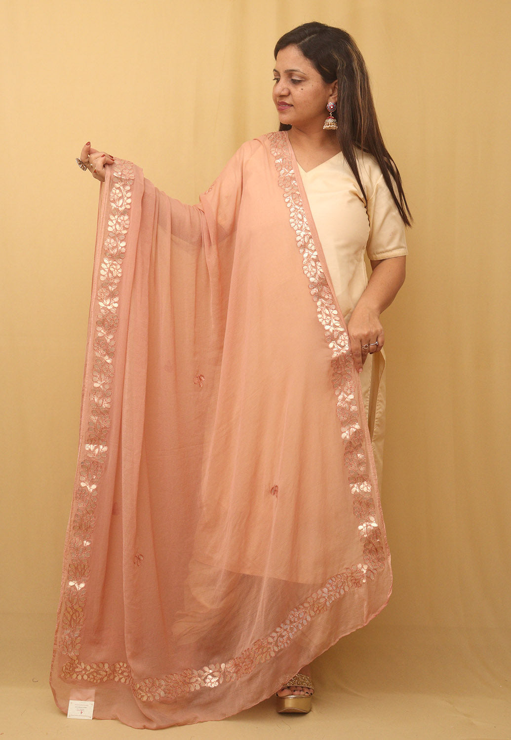 Pastel Gota Patti Work Chiffon Dupatta - divyaindia 