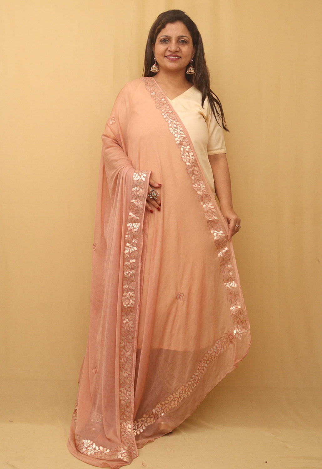 Pastel Gota Patti Work Chiffon Dupatta - divyaindia 