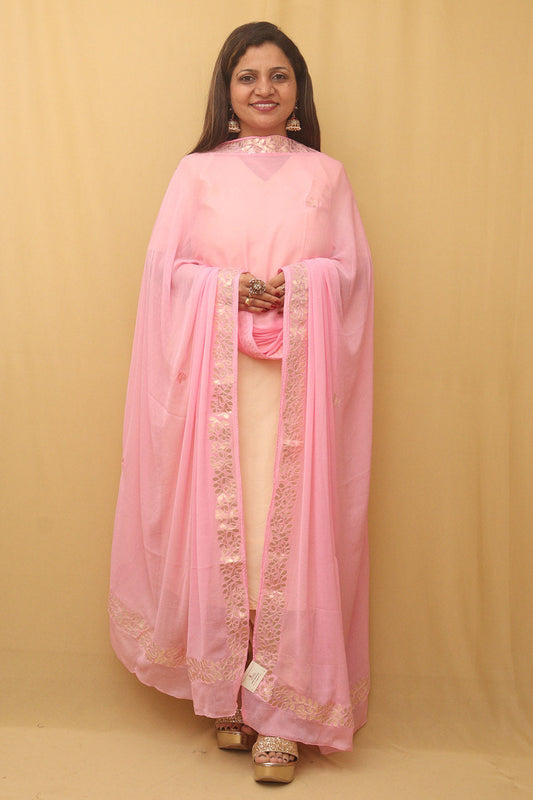 Pink Gota Patti Work Chiffon Dupatta - divyaindia 