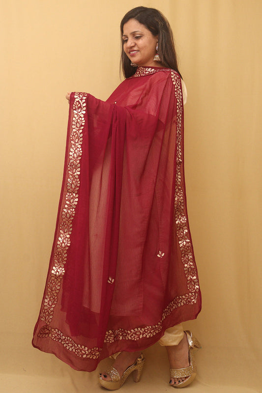 Purple Gota Patti Work Chiffon Dupatta - divyaindia 