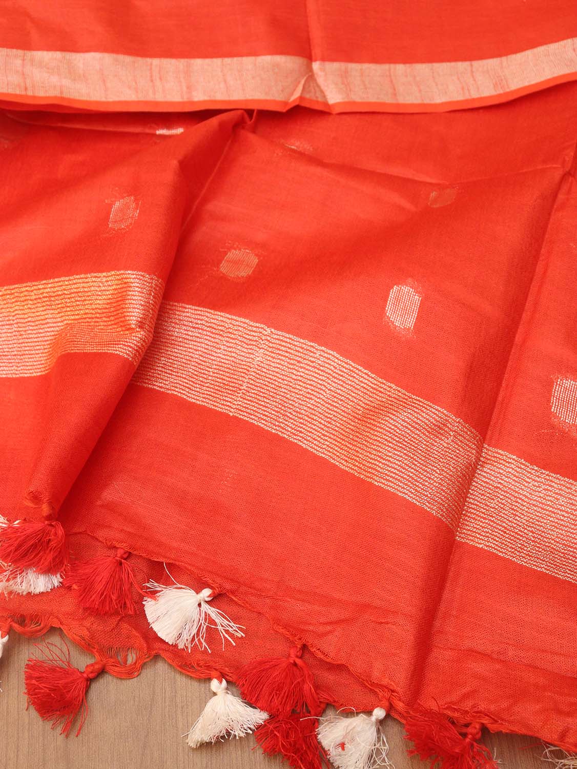 Red Bhagalpur Handloom Linen Cotton Dupatta - divyaindia 