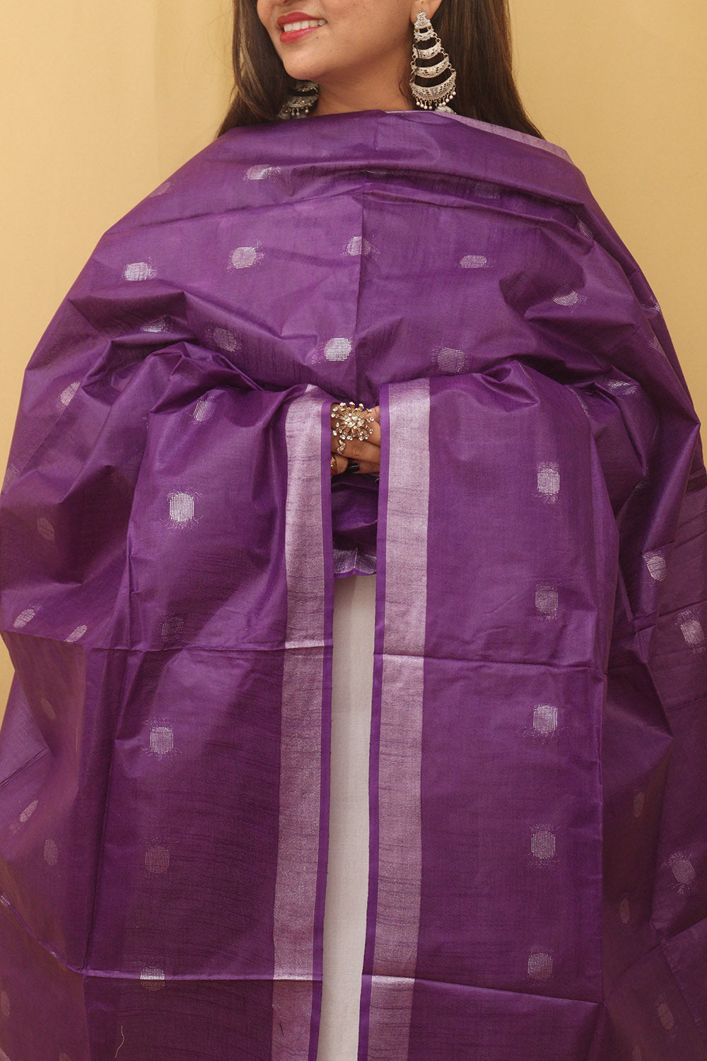 Purple Bhagalpur Handloom Linen Cotton Dupatta - divyaindia 