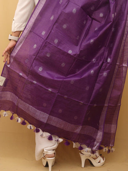 Purple Bhagalpur Handloom Linen Cotton Dupatta - divyaindia 