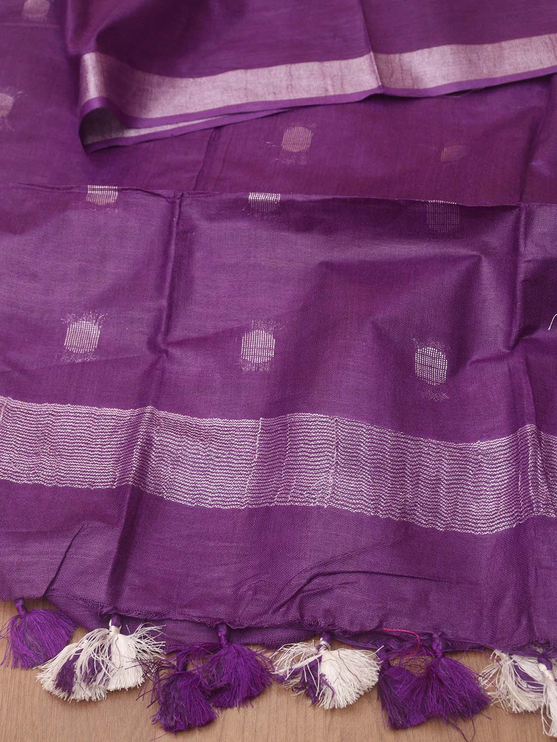 Purple Bhagalpur Handloom Linen Cotton Dupatta - divyaindia 