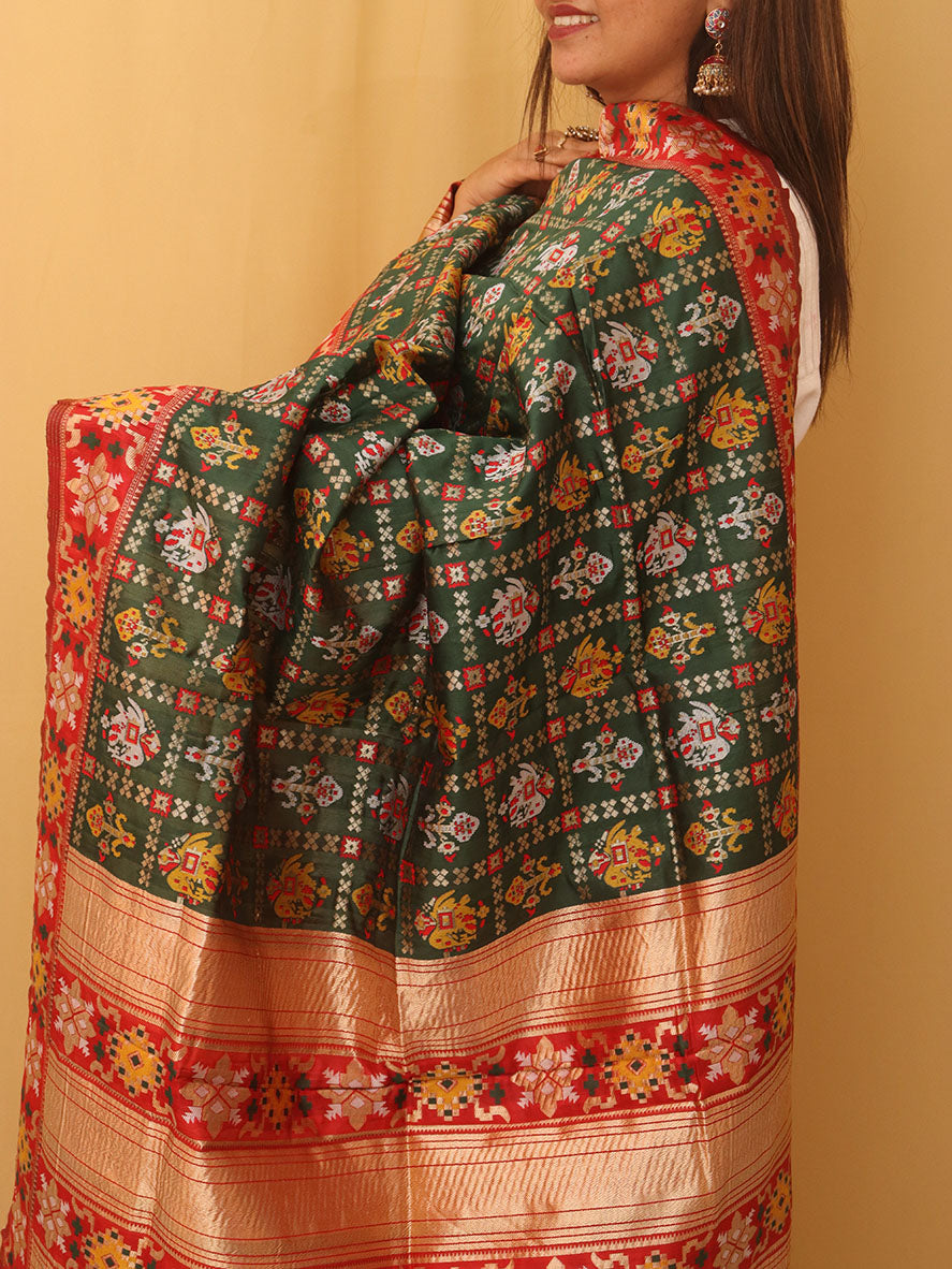 Green Patola Silk Dupatta - divyaindia 