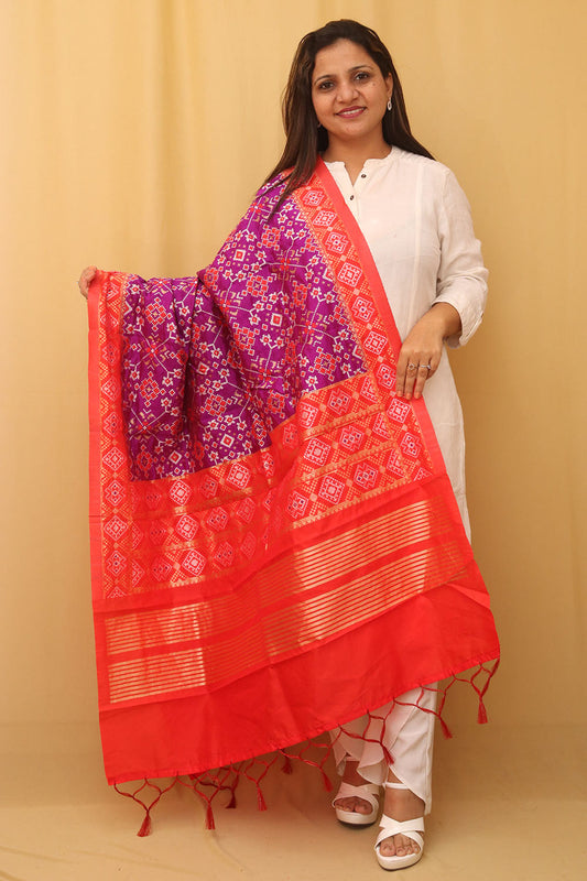 Purple Patola Silk Dupatta - divyaindia 