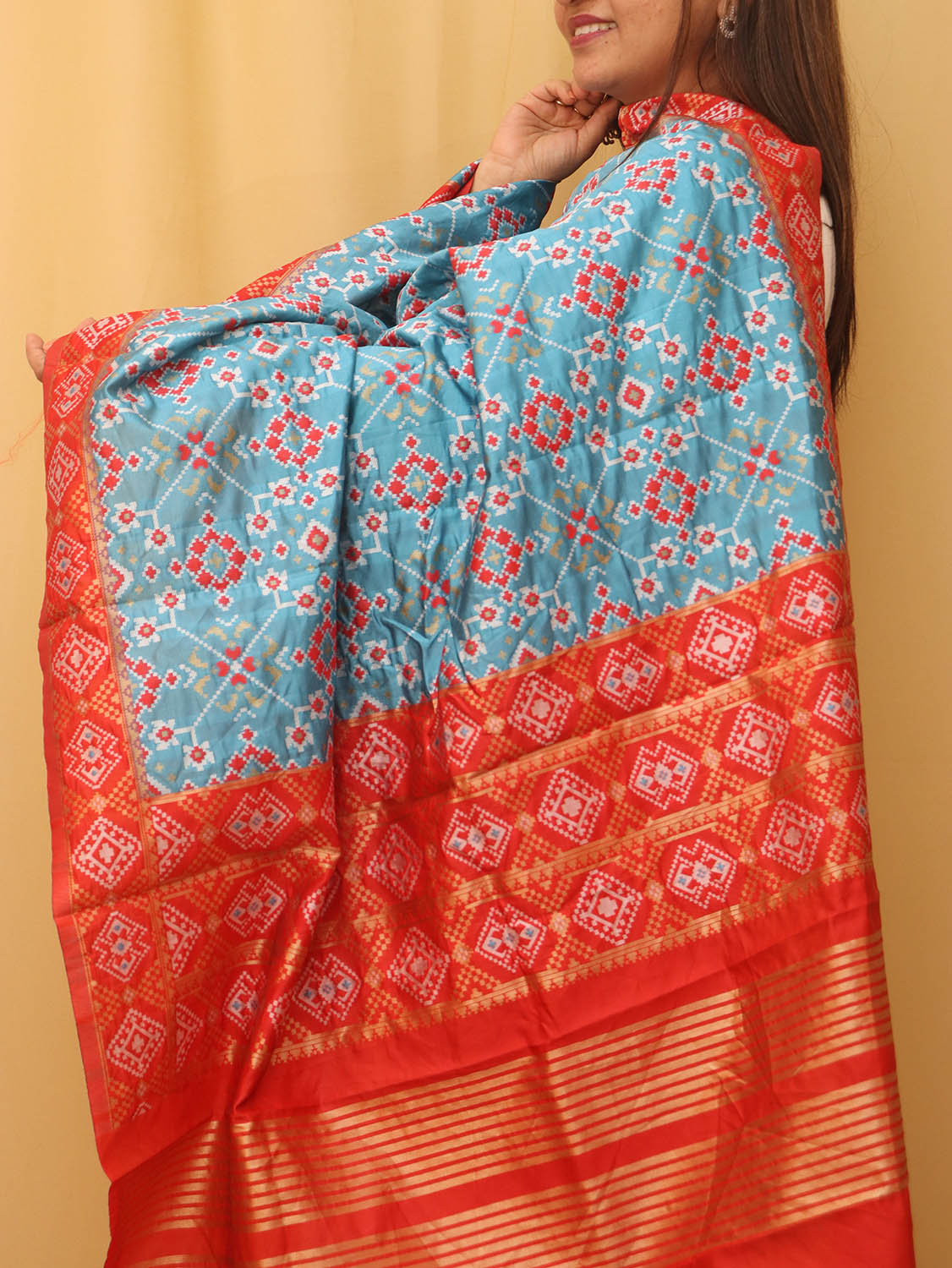 Blue Patola Silk Dupatta - divyaindia 