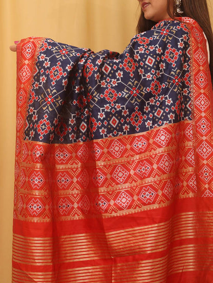 Blue Patola Silk Dupatta - divyaindia 