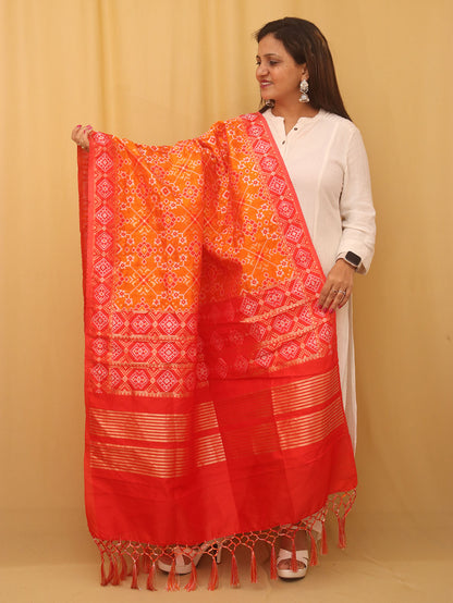 Orange Patola Silk Dupatta - divyaindia 