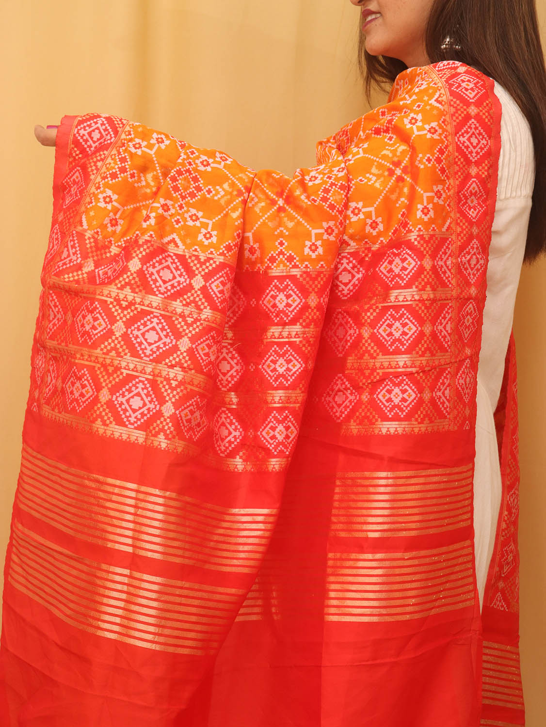 Orange Patola Silk Dupatta - divyaindia 