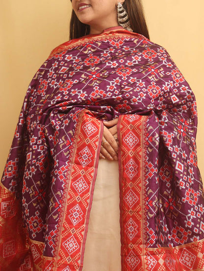 Purple Patola Silk Dupatta - divyaindia 