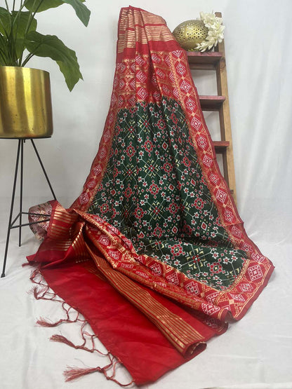 Green Patola Silk Dupatta - divyaindia 