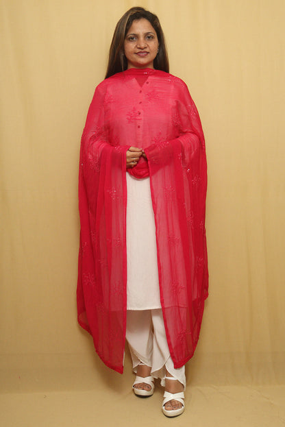 Sparkling Pink Georgette Dupatta with Trendy Sequins - Perfect for Any Occasion!