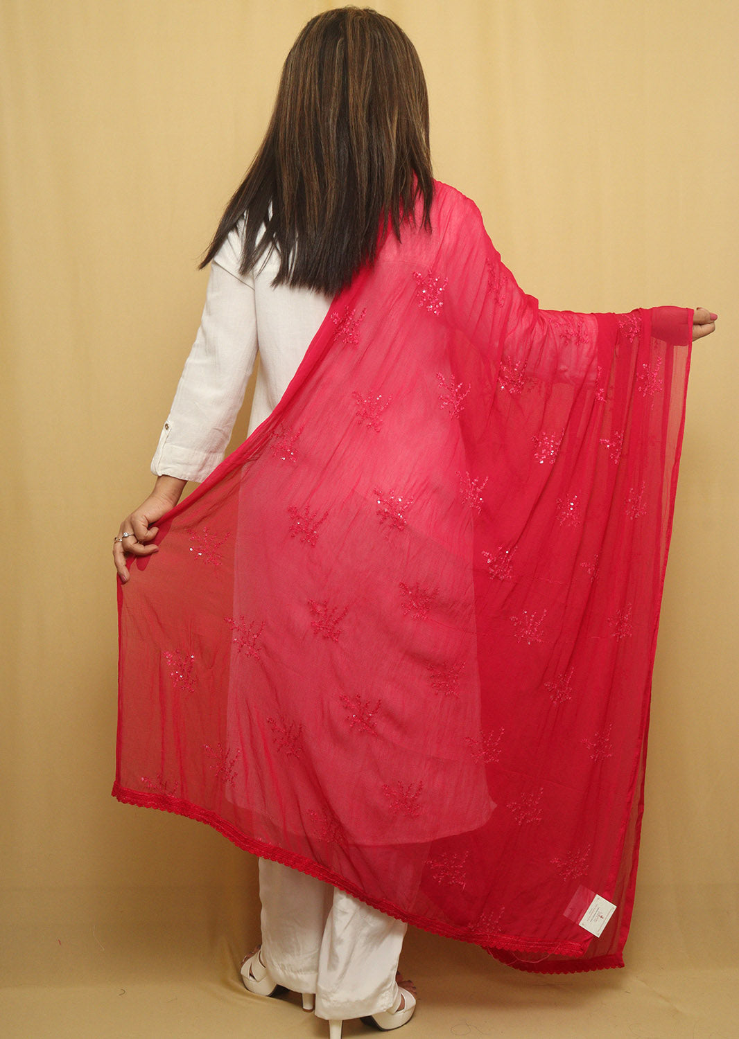 Sparkling Pink Georgette Dupatta with Trendy Sequins - Perfect for Any Occasion!