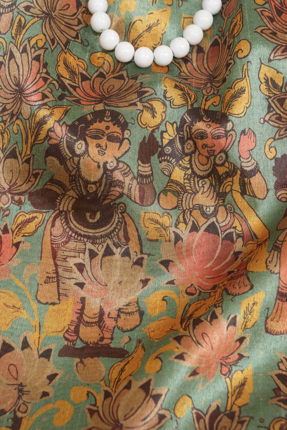 Multicolor Vibrant Kalamkari Tussar Silk: Exquisite Digital Prints