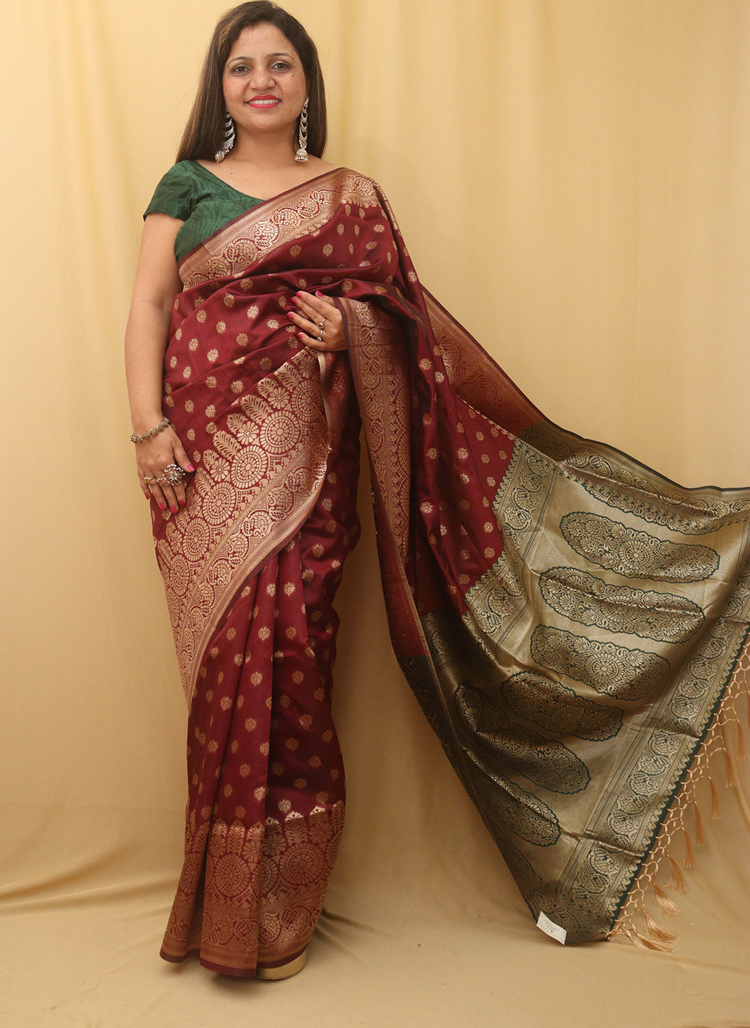 Maroon Banarasi Cotton Silk Saree - divyaindia 