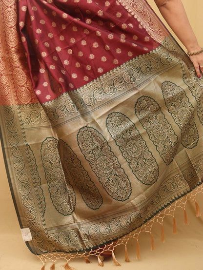 Maroon Banarasi Cotton Silk Saree - divyaindia 