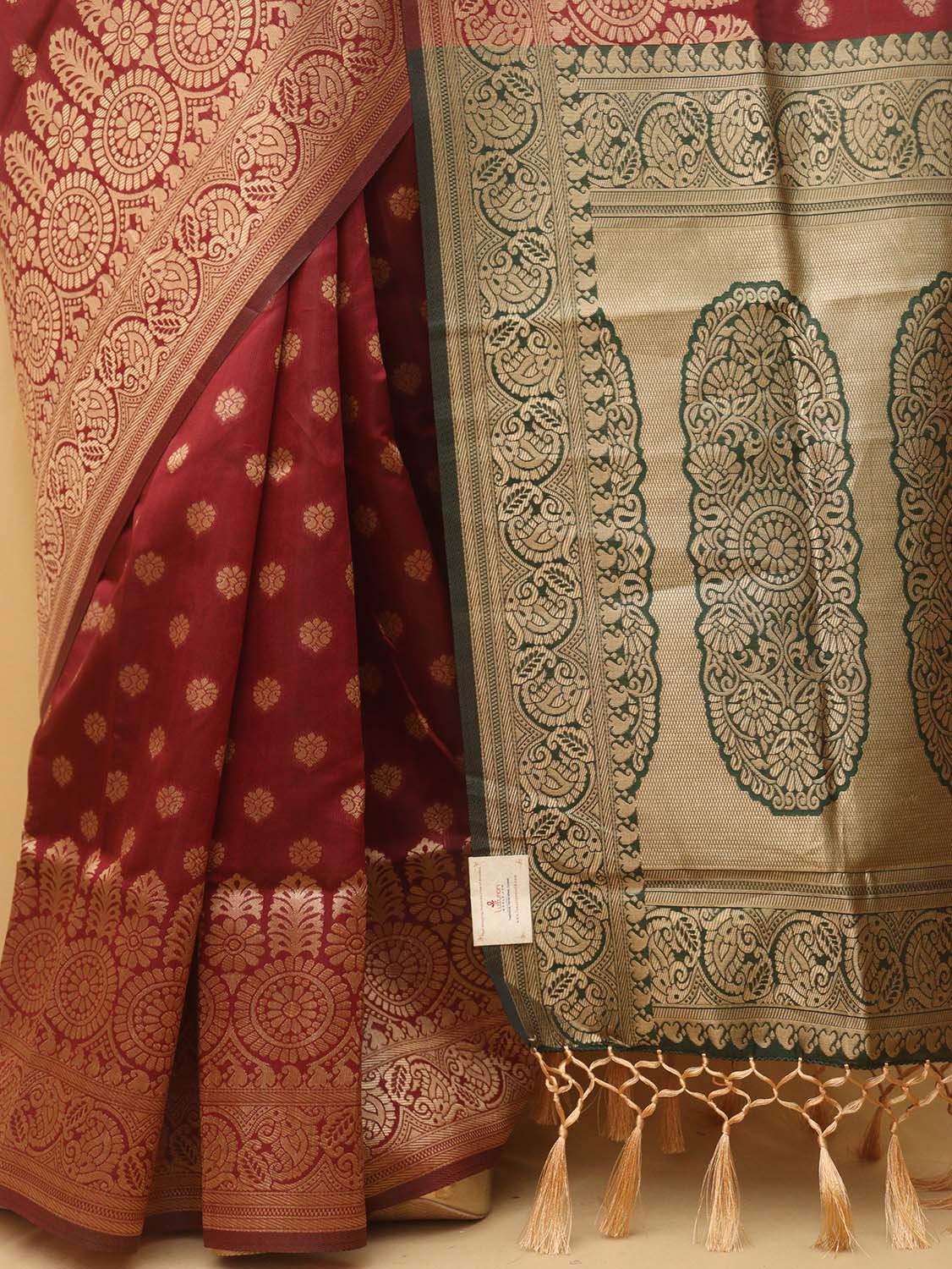 Maroon Banarasi Cotton Silk Saree - divyaindia 