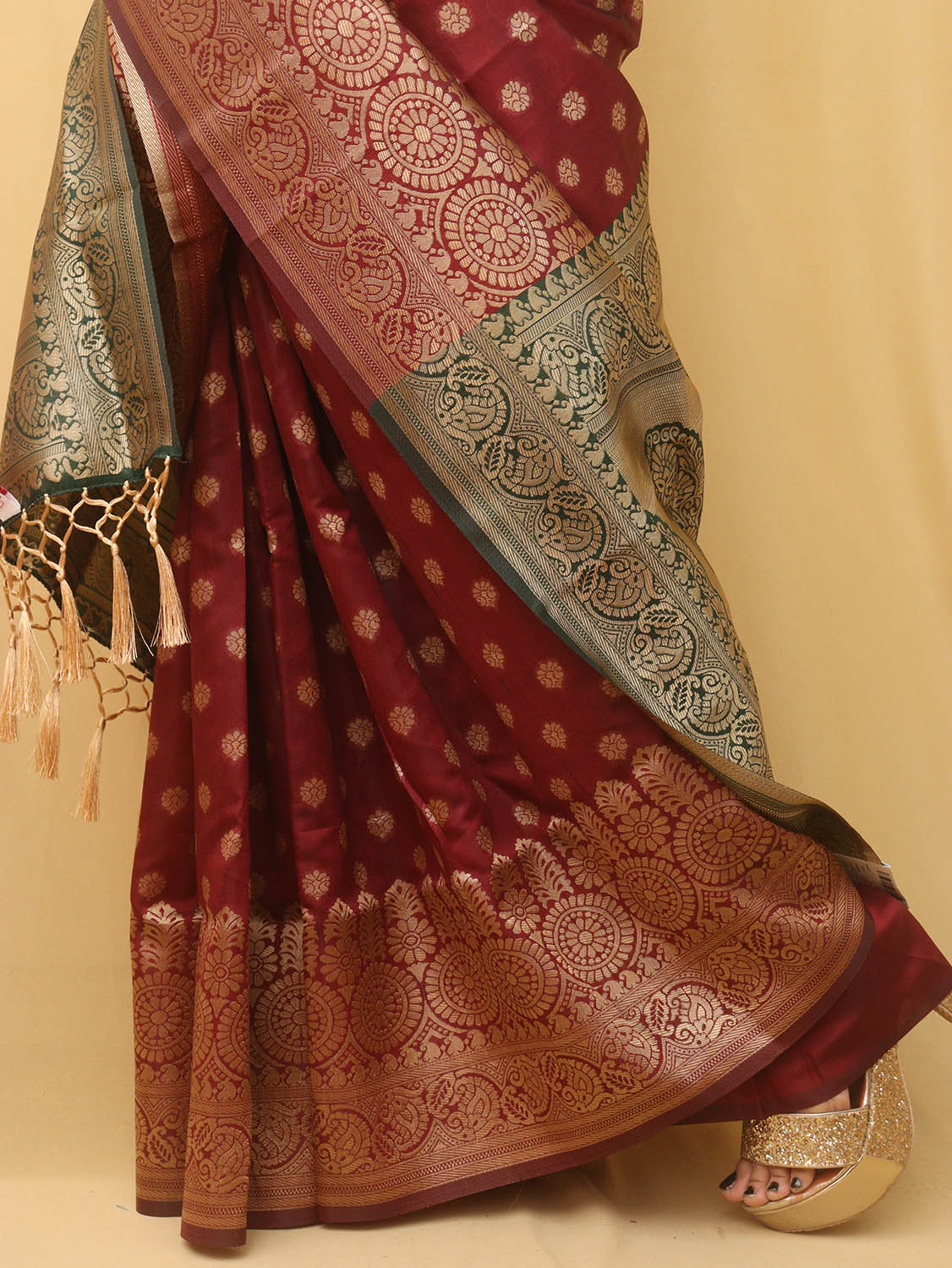 Maroon Banarasi Cotton Silk Saree - divyaindia 