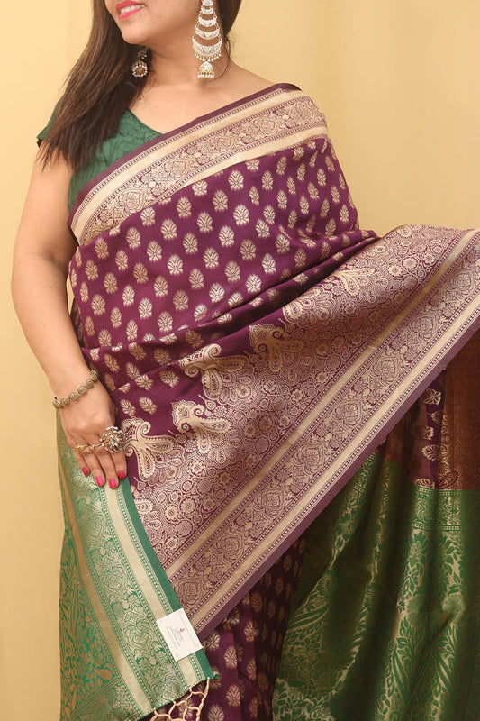 Purple Banarasi Cotton Silk Saree - divyaindia 
