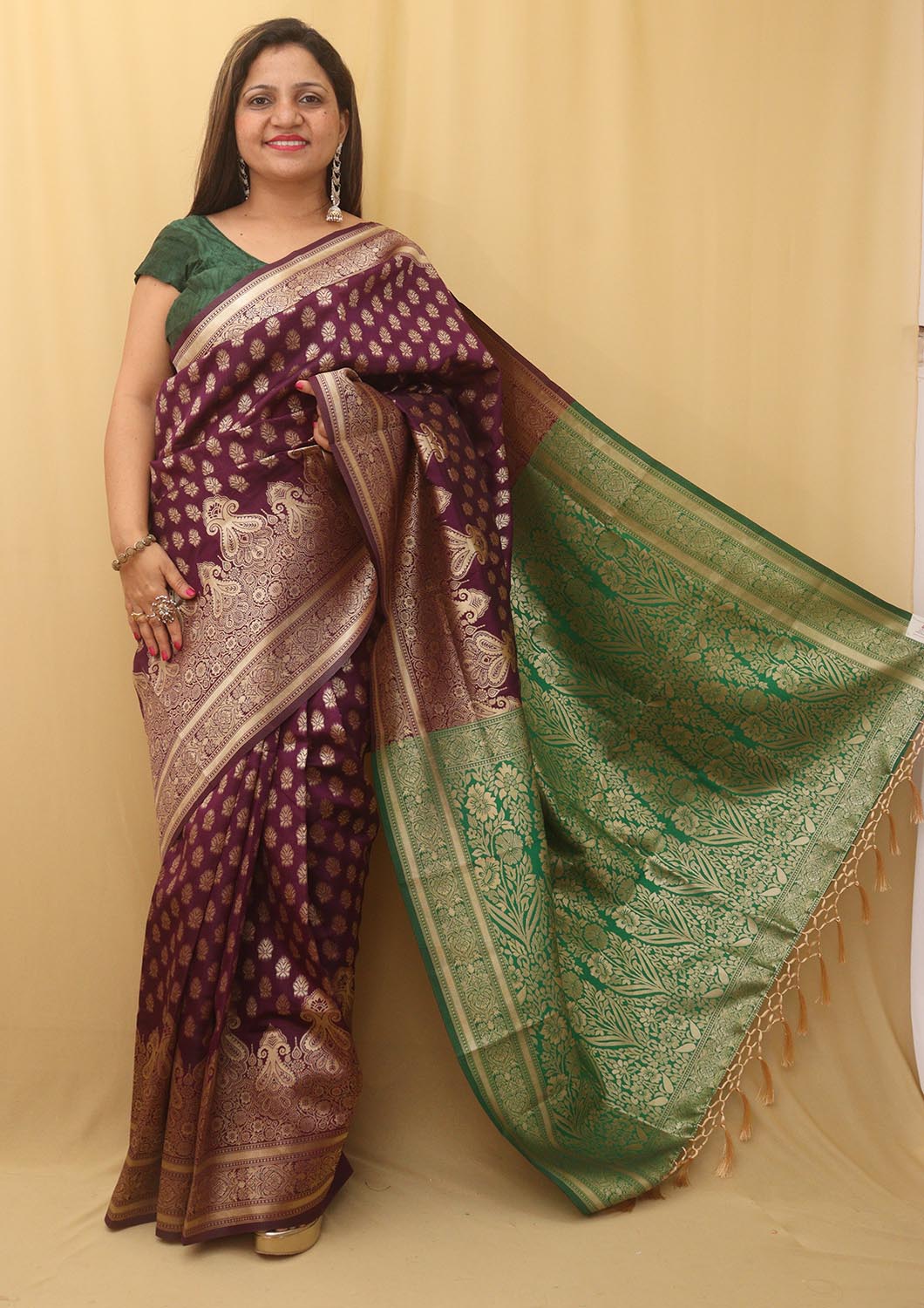 cotton silk saree with zari work - Saree - sale