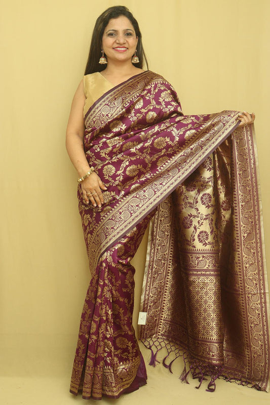 Exquisite Purple Banarasi Cotton Silk Saree