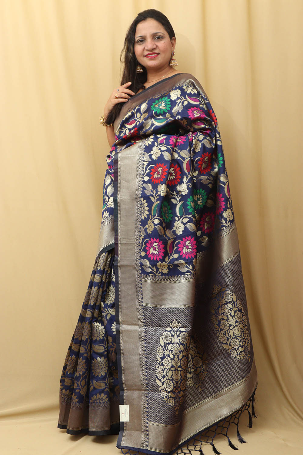 Elegant Royal Blue Banarasi Silk Saree with Meenakari