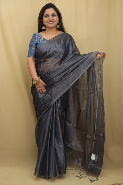 Chic Grey Bengal Tissue Cotton Saree - Elegant Style