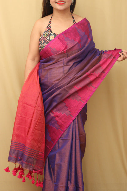 Exquisite Purple Bengal Cotton Saree with Temple Border