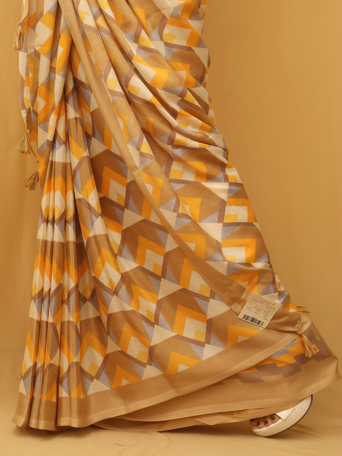 Yellow Digital Printed Silk Saree