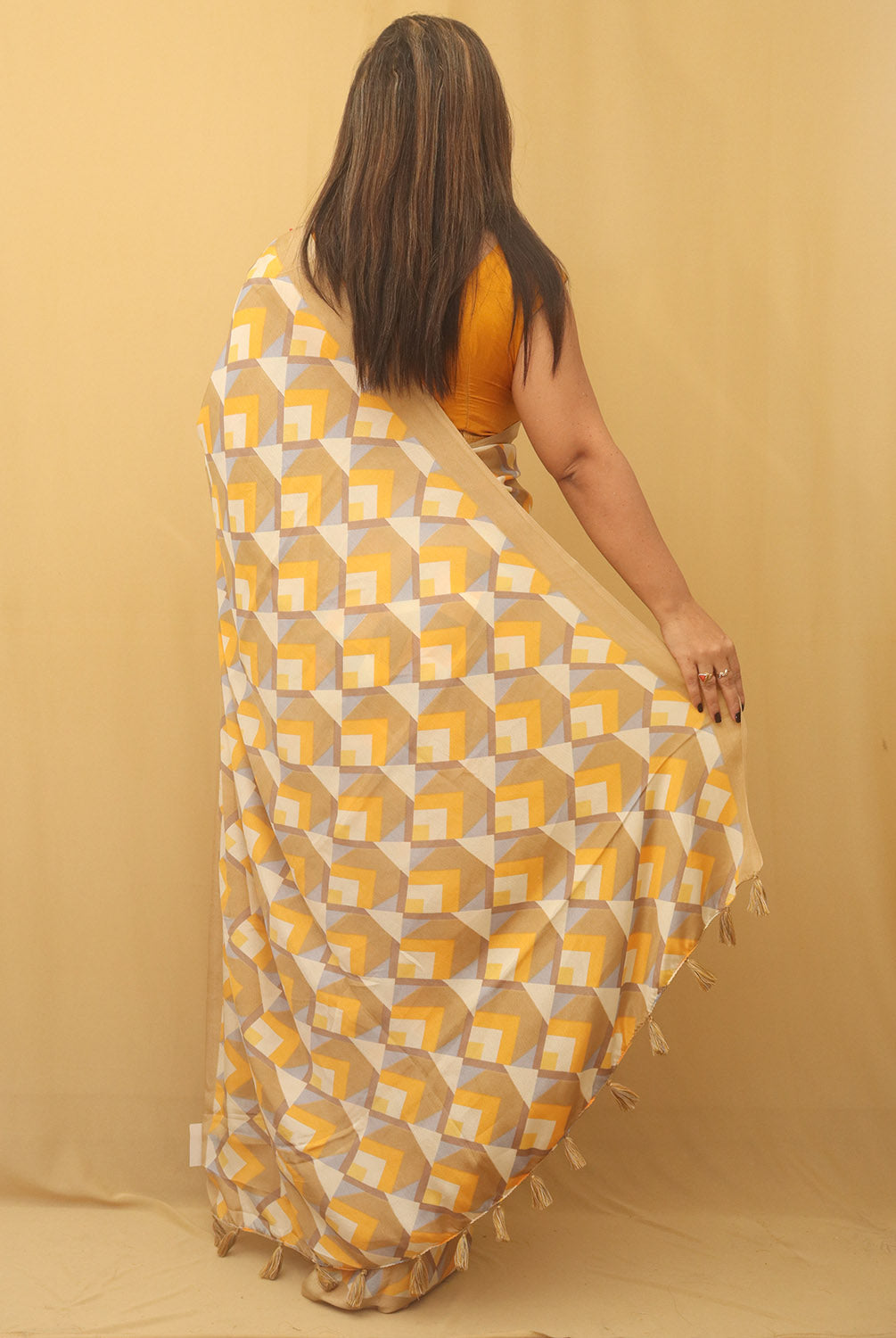 Yellow Digital Printed Silk Saree