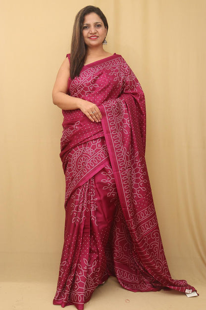 Stunning Purple Bandhani Silk Saree with Digital Print