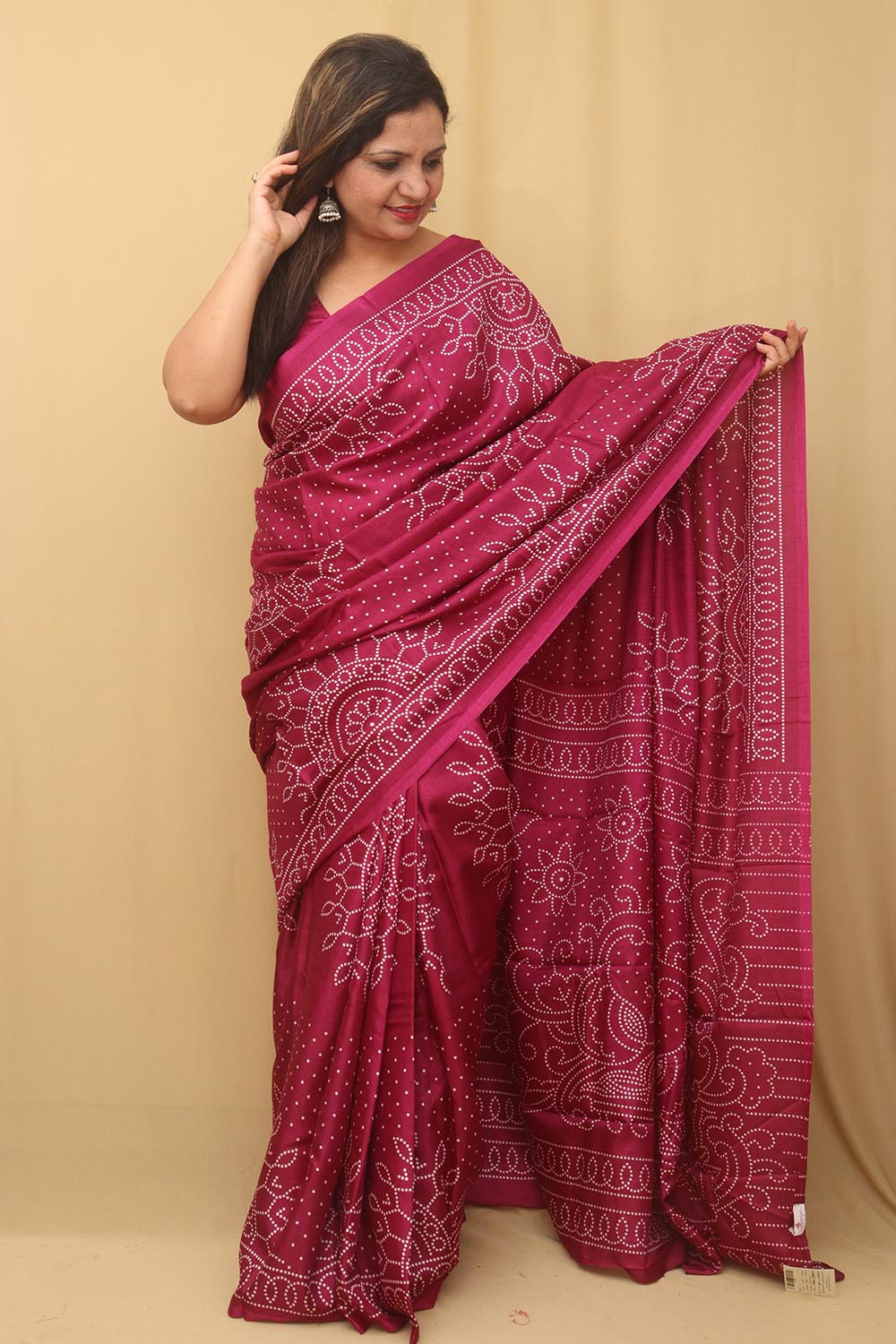 Stunning Purple Bandhani Silk Saree with Digital Print