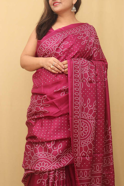 Stunning Purple Bandhani Silk Saree with Digital Print