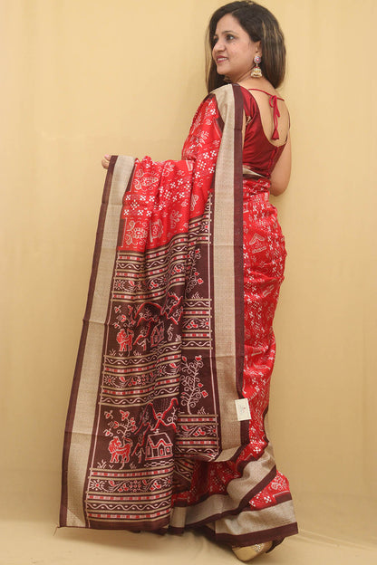Vibrant Red Silk Sambalpuri Print Saree