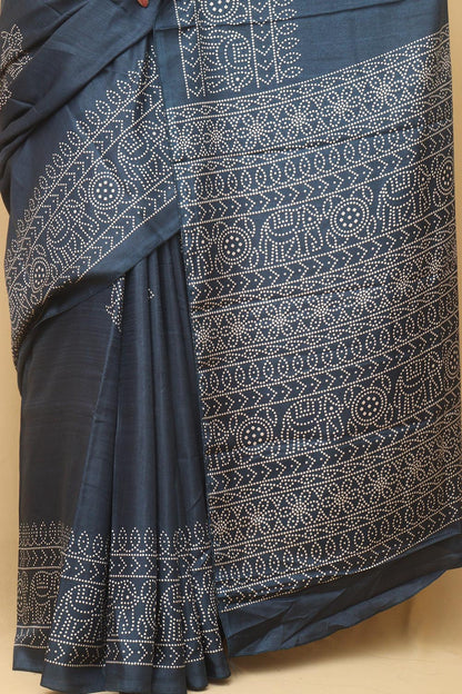 Blue Bandhani Silk Saree with Digital Print