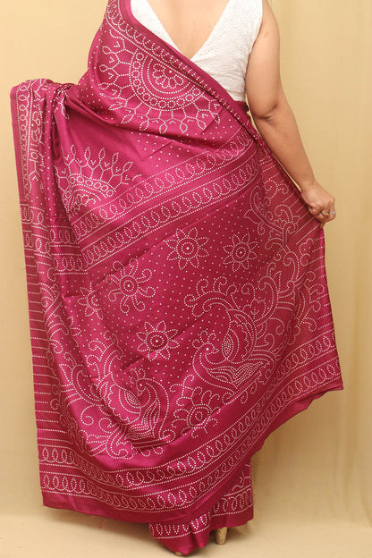 Stunning Purple Bandhani Silk Saree with Digital Print