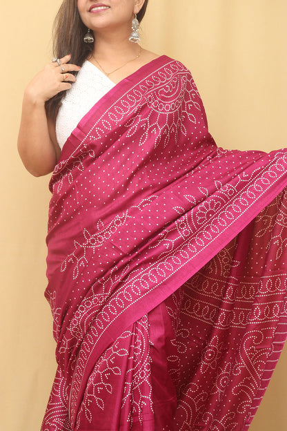 Stunning Purple Bandhani Silk Saree with Digital Print