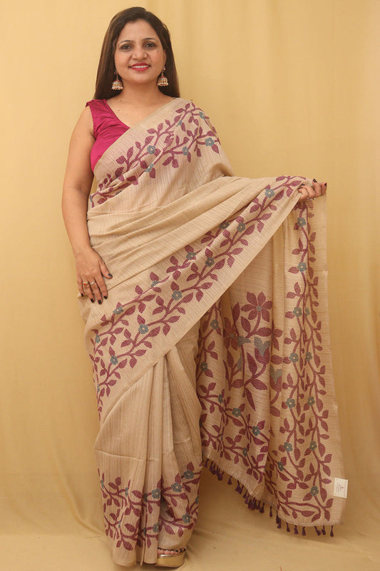 Pastel Jamdani Print Semi Tussar Silk Saree