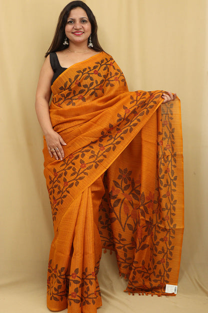 Yellow Jamdani Print Tussar Silk Saree - Elegant and Stylish