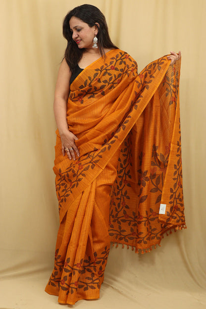 Yellow Jamdani Print Tussar Silk Saree - Elegant and Stylish