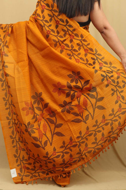 Yellow Jamdani Print Tussar Silk Saree - Elegant and Stylish