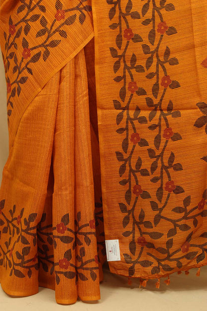 Yellow Jamdani Print Tussar Silk Saree - Elegant and Stylish