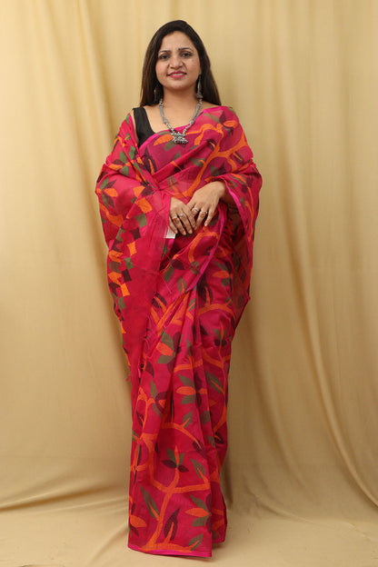 Beautiful Pink Jamdani Tussar Silk Saree