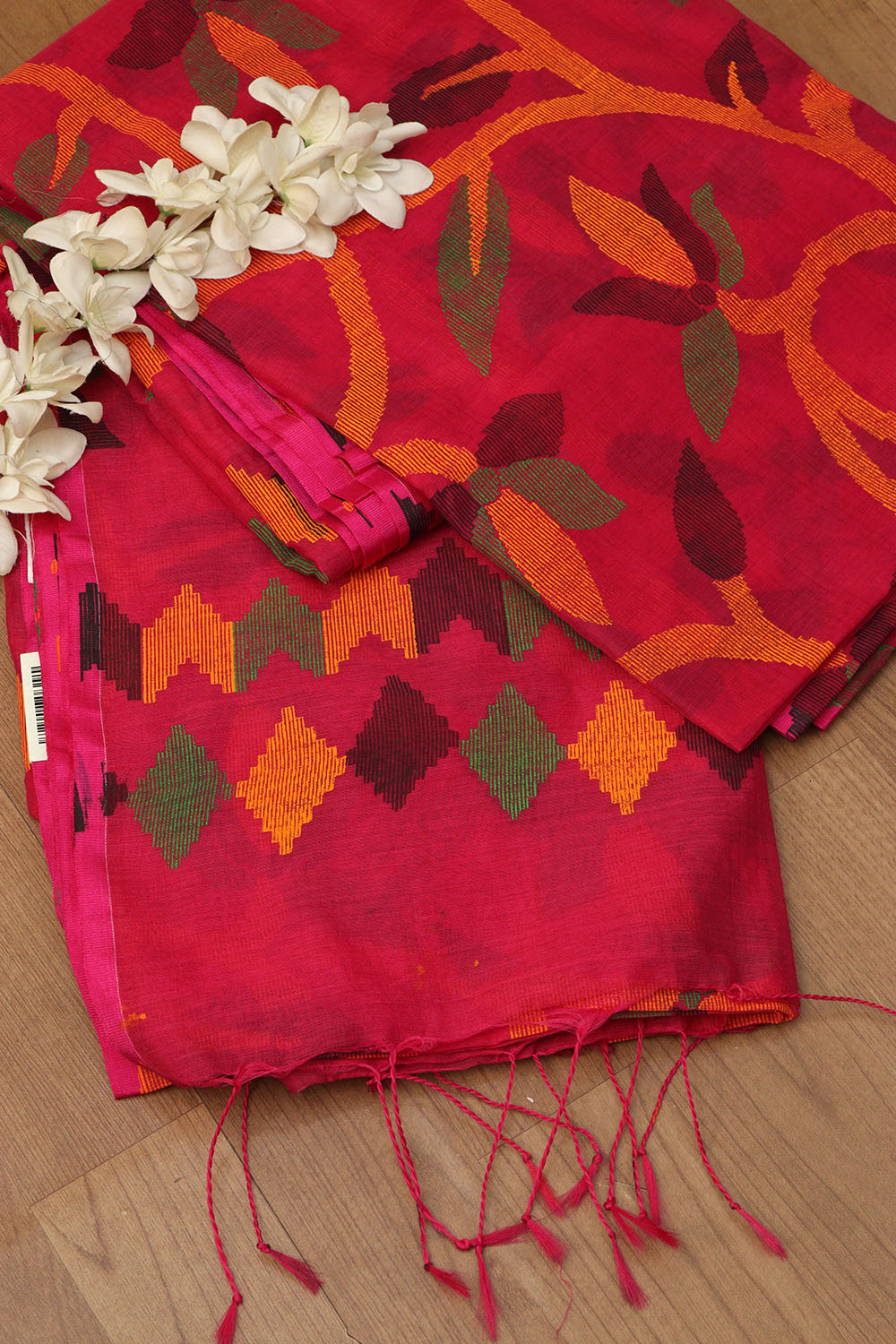 Beautiful Pink Jamdani Tussar Silk Saree