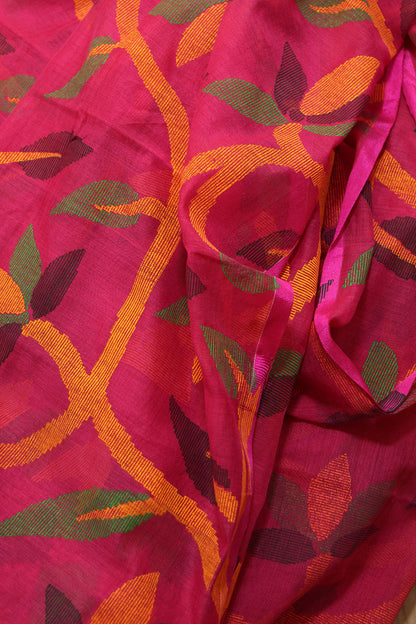 Beautiful Pink Jamdani Tussar Silk Saree