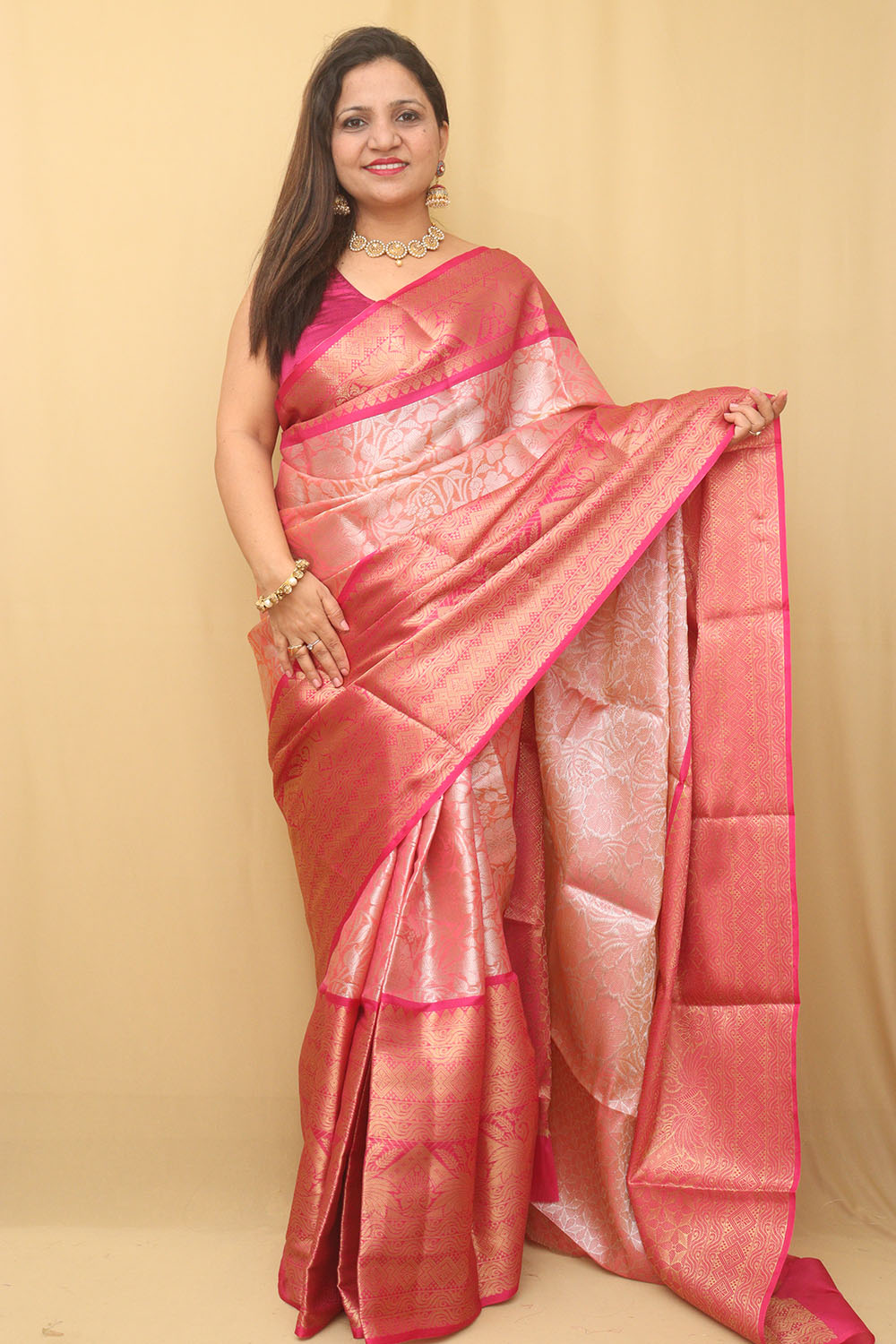 Rose Pink Kanjeevaram Silk Saree - Elegant and Timeless