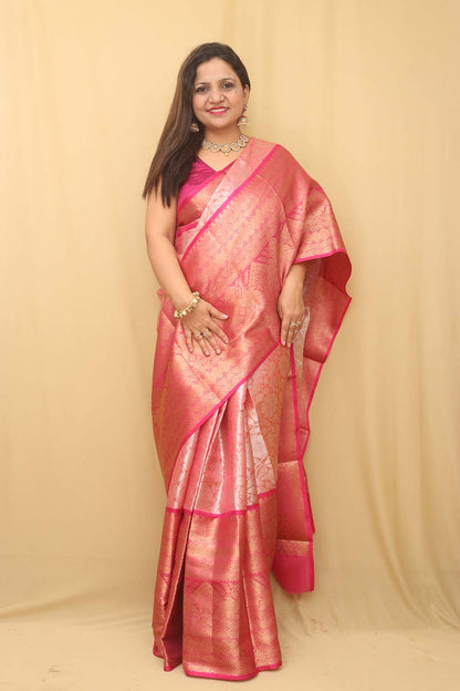 Rose Pink Kanjeevaram Silk Saree - Elegant and Timeless